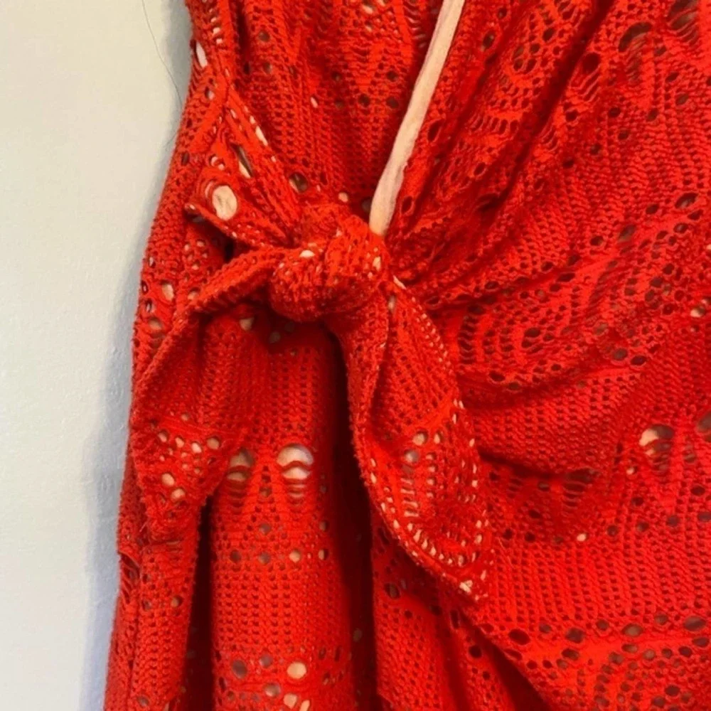 Free People, Oceanside orangy red Crochet Strapless Minidress size‎ large new!!!